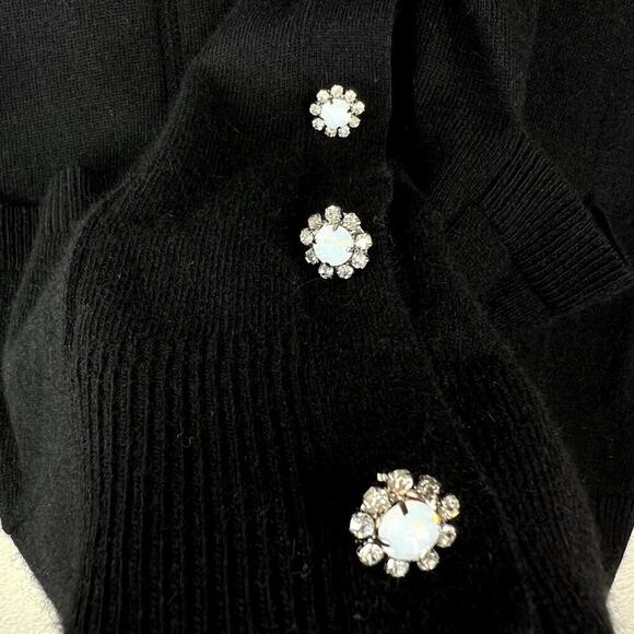 Milly Black Angora Blend Knit Cardigan Sweater Snap Button Crystal Flower SMALL - Picture 2 of 7